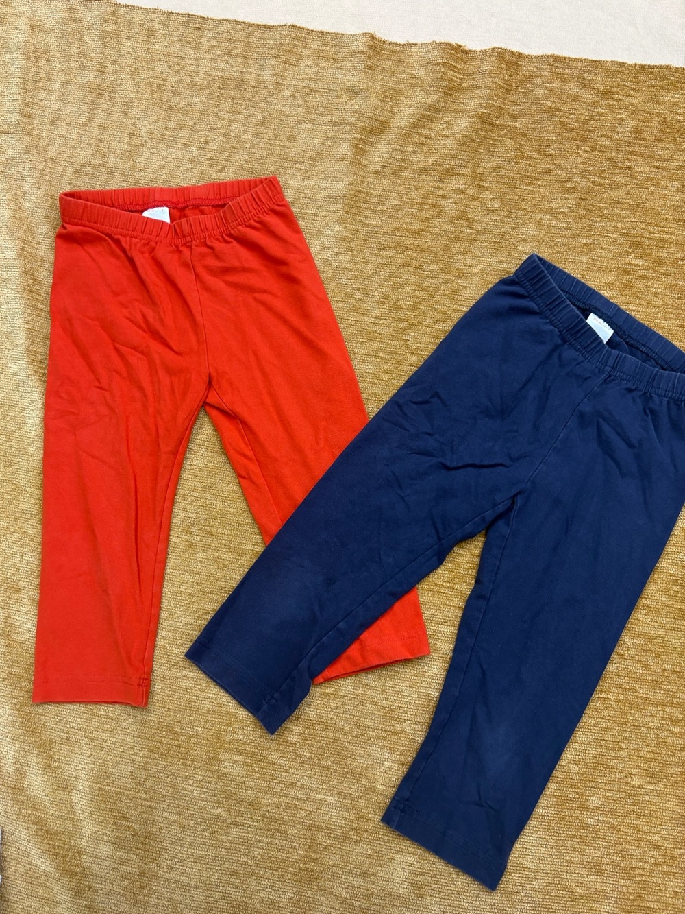 Hanna Andersson girls size 6-7 Stretch Knit Leggings - orange and Navy - 2 pc.
